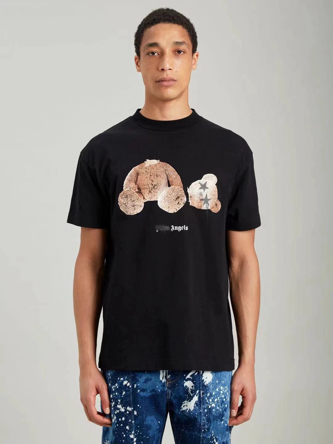 Palm Angels T-shirt Top Version Broken Bear Cartoon Men and Women T T-shirt Loose Short Sleeve Spring and Summer Couple's Top