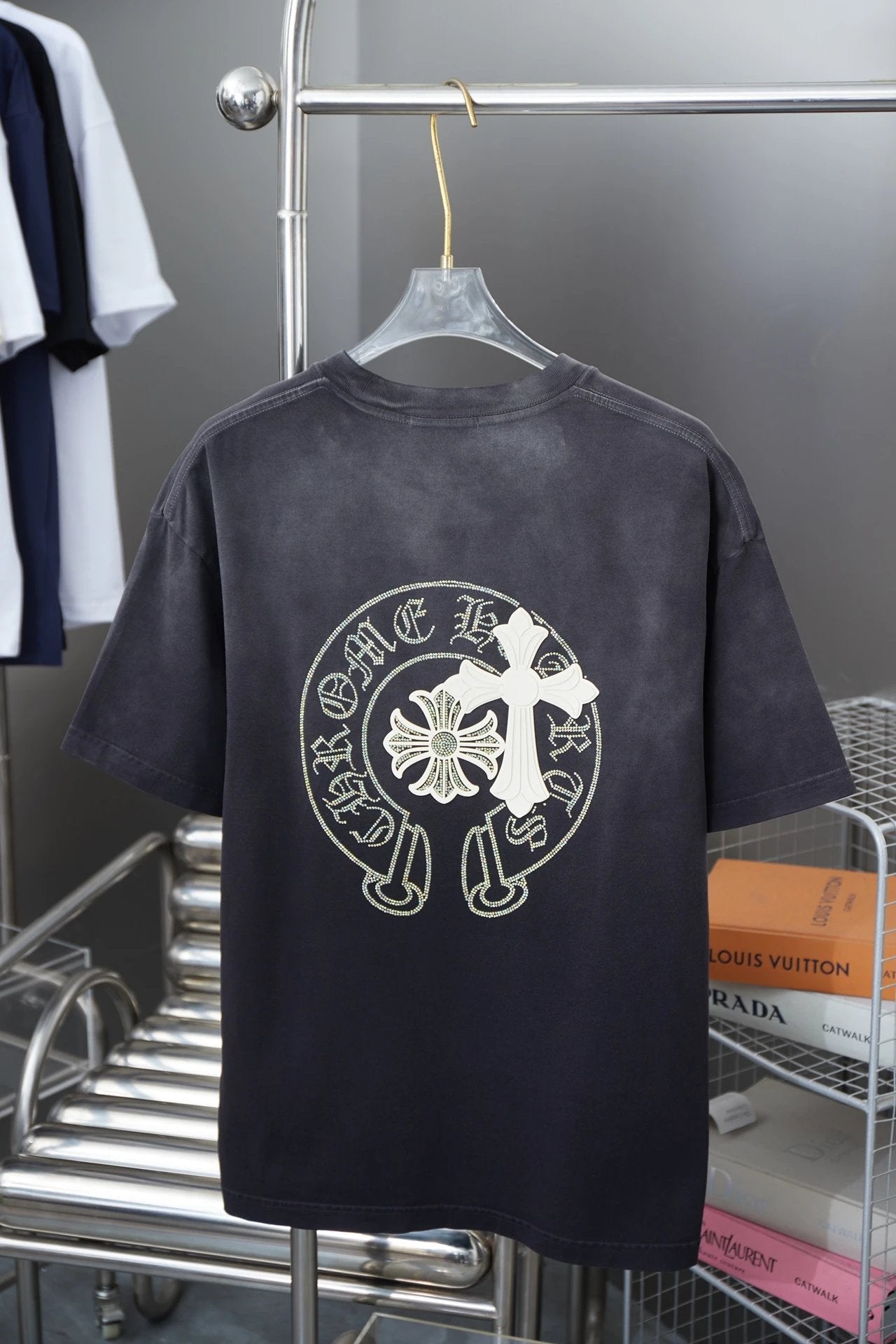 Chrome Hearts T-shirt 25SS Early Spring New Style Horseshoe Thick Version Rhinestone Short Sleeve Round Neck Short Sleeve Pure Cotton Unisex T T-shirt OS Loose Fit Base Shirt Short Sleeve Top T-Shirt