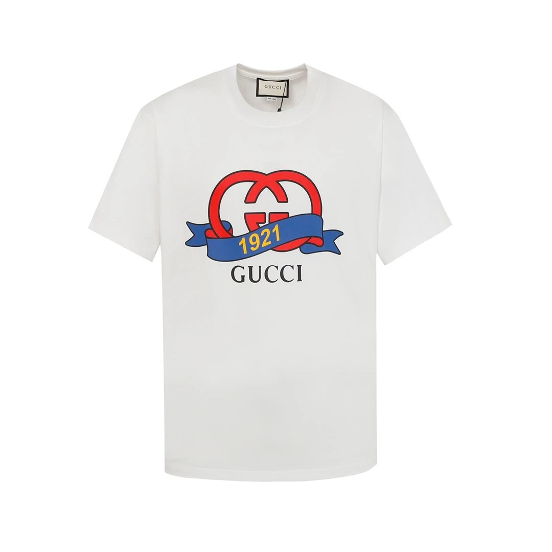 Gucci T-shirt 1921Anniversary Double G Pattern logo Round neck short-sleeve pure cotton T Unisex T-Shirt OS Loose Fit Base Shirt Summer New Casual Simple T-Shirt