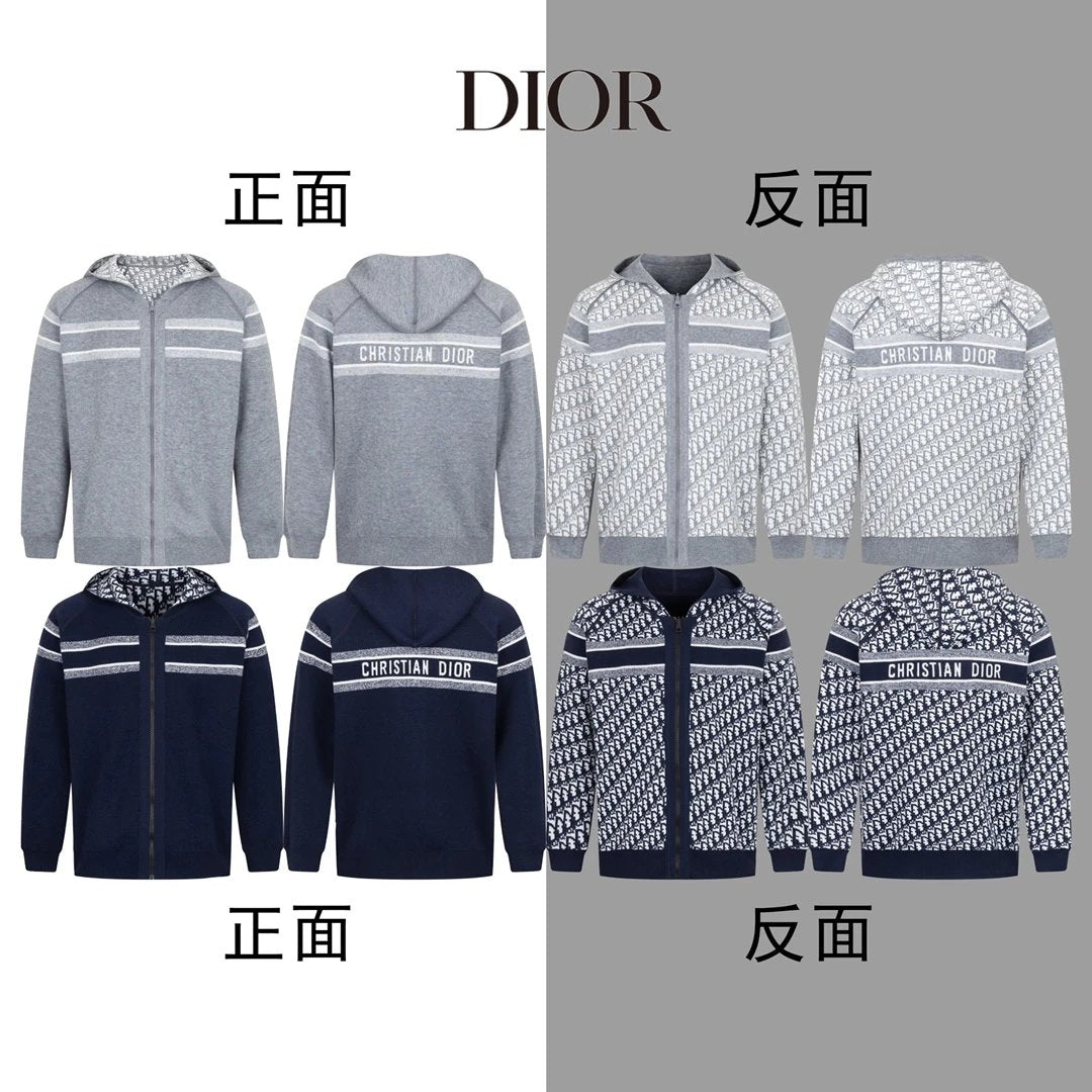 Dior Jackets Classic Reversible Wool Cashmere Hooded Cardigan Jacket for Men and Women