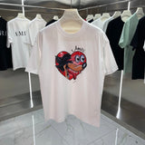 Amiri T-shirt Heart Cartoon Pattern Print on Chest logo round Neck Short Sleeve25ss New Pure Cotton Unisex Style T T-shirt OS Loose Fit Base Shirt Half Sleeve T-Shirt Top Half Sleeve