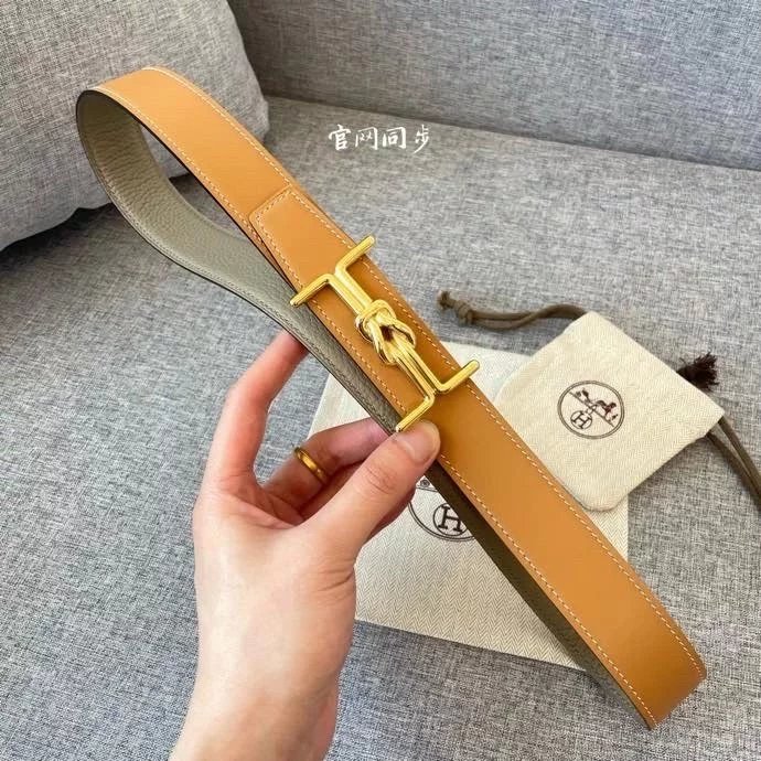 Hermes Belt Top version 【New products in stock】Leather Belt Men's Leather3.2mm Fashion H Buckle Double-Sided Casual Belt Men's and Women's Belt