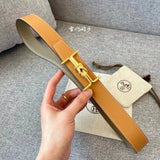 Hermes Belt Top version 【New products in stock】Leather Belt Men's Leather3.2mm Fashion H Buckle Double-Sided Casual Belt Men's and Women's Belt