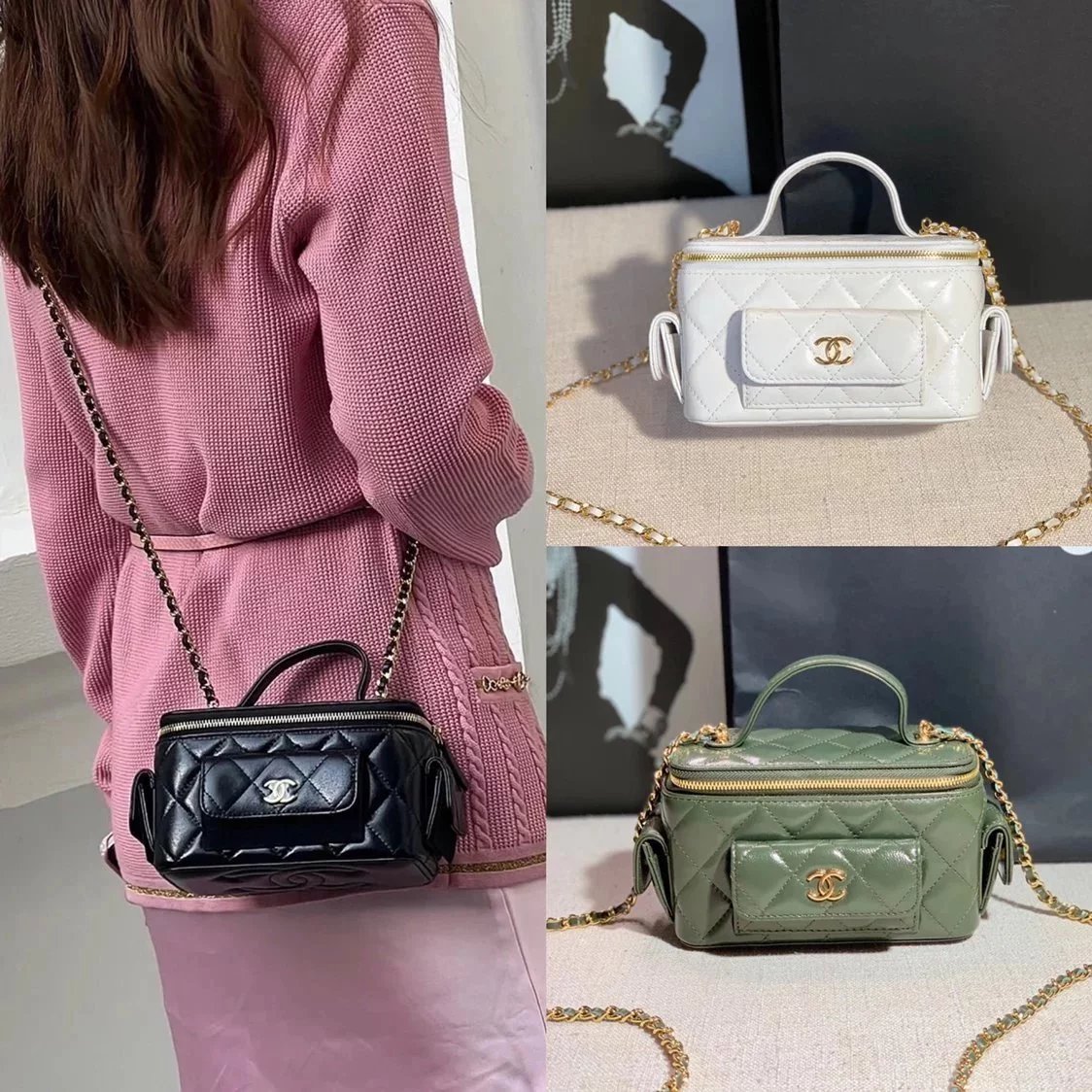 Chanel Women's Bag Top version 【Premium Edition】2022Autumn and Winter New Chain Cosmetic Bag22kvanitycase Special Edition Box Bag Long Chain Bag Handbag Shoulder Bag Messenger Bag Mirror Cosmetic Bag Box Bag Women's Bag