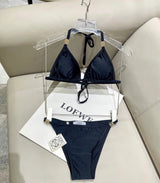 LOEWE Swimsuit Brand Logo Bikini Two-Piece Swimsuit Sexy Small Chest Gathered Beach Pool Backless White Women's Swimwear Vacation Hot Spring