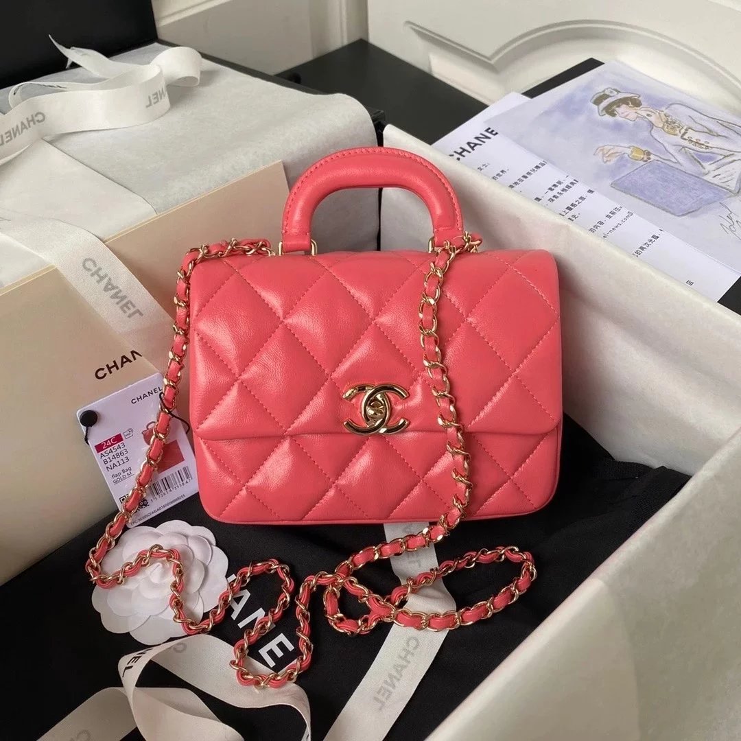 Chanel Women's Bag Top version 【**Original Version】24C New Handle Square Fat Bag24c Oil Wax Leather Handle Square Fat Man Square Bag Handle CF Fat Flap Bag Chain Bag As4543As4544