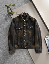 Balenciaga Jackets Distressed Jacquard Denim Jacket Fashion Simple Heavy Casual Short Denim Unisex Washed Vintage Turn-down Collar Jacket