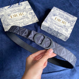 Dior Belt Top version Original Single Original Single Men and Women Universal Belt Width3.5cm Genuine Goods Quality Counter Full Set Packaging Original Leather Material Classic Presbyopic Full Printed Canvas Full Vertical Surface Calfskin Lychee Pattern B