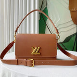 Louis Vuitton LV Women's Bag Top version 【Super Original Leather】Duobao Leather Goods2024New SoftTwist Handbag M24639M24640M25359Full Leather Series Soft Leather One-Shoulder Crossbody Bag Twistlock Veil Bag Bronze Retro Women's Bag Underarm Bag Women's C