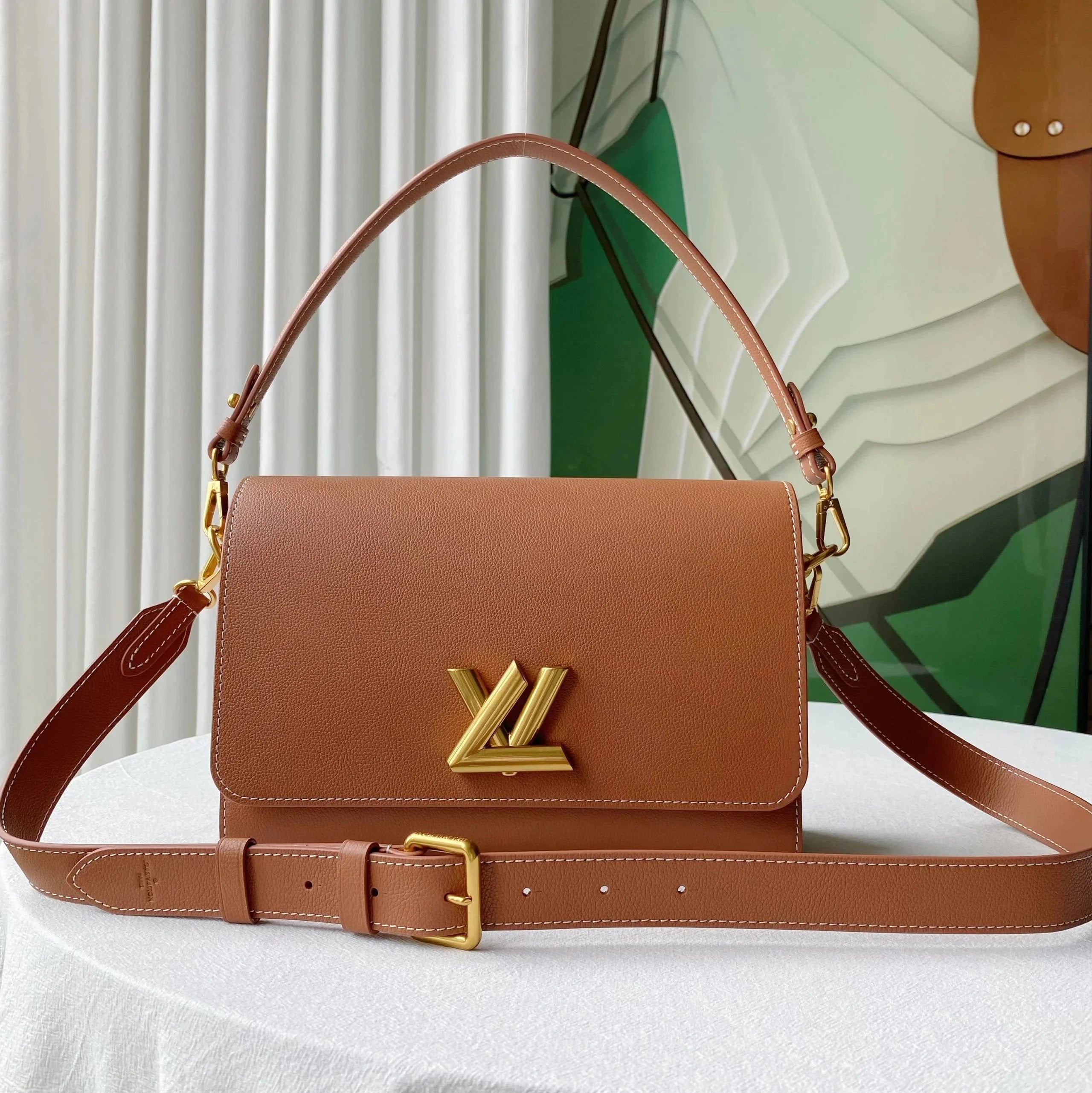 Louis Vuitton LV Women's Bag Top version 【Super Original Leather】Duobao Leather Goods2024New SoftTwist Handbag M24639M24640M25359Full Leather Series Soft Leather One-Shoulder Crossbody Bag Twistlock Veil Bag Bronze Retro Women's Bag Underarm Bag Women's C