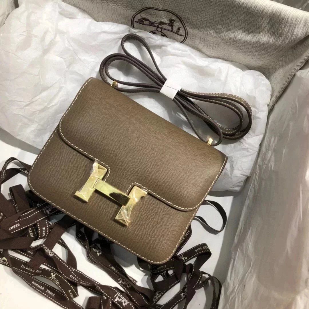 Hermes women's bag Top version 【H Handmade Custom】Stewardess Bag Constance Bag constance Silver Buckle Gold Buckle EP Women's Leather Crossbody Shoulder Bag2424