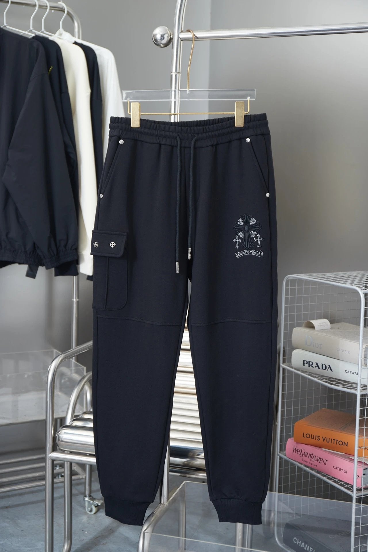 Chrome Hearts Sweatpants Embroidery logo Hardware Button Jogger Sweatpants Autumn Unisex Long Pants Drawstring Winter Loose Plus Size Casual Pants High Waist Color Block