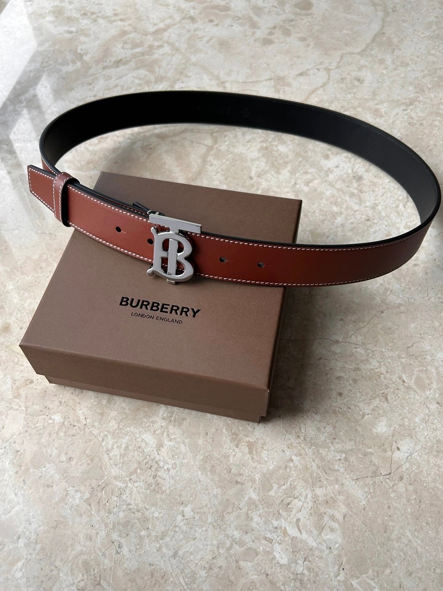Burberry Belt Top version 【Original Custom】Original New Men's Leather Belt Width3.5cm Double-Sided Imported First Layer Calfskin Full Grain Leather Genuine Goods Quality Original Letter Rotating Buckle Counter Full Set Gift Box Packaging B Home Belt