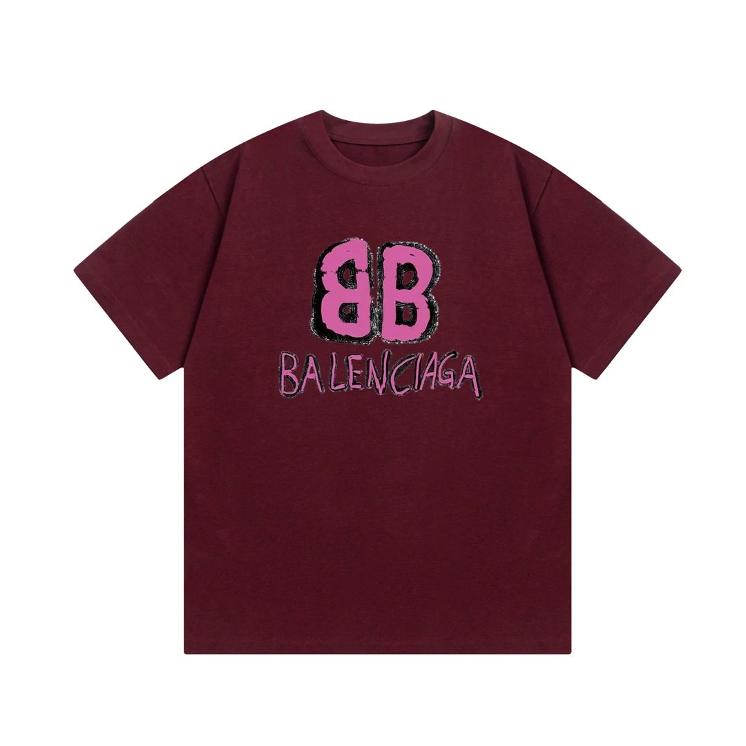 Balenciaga T-shirt Double B Doodle Letter Print Logo Logo Crew Neck Short Sleeve25ss New Pure Cotton Unisex Style T T-shirt OS Loose Fit Base Shirt Top Half Sleeve T-Shirt