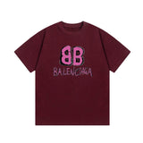 Balenciaga T-shirt Double B Doodle Letter Print Logo Logo Crew Neck Short Sleeve25ss New Pure Cotton Unisex Style T T-shirt OS Loose Fit Base Shirt Top Half Sleeve T-Shirt
