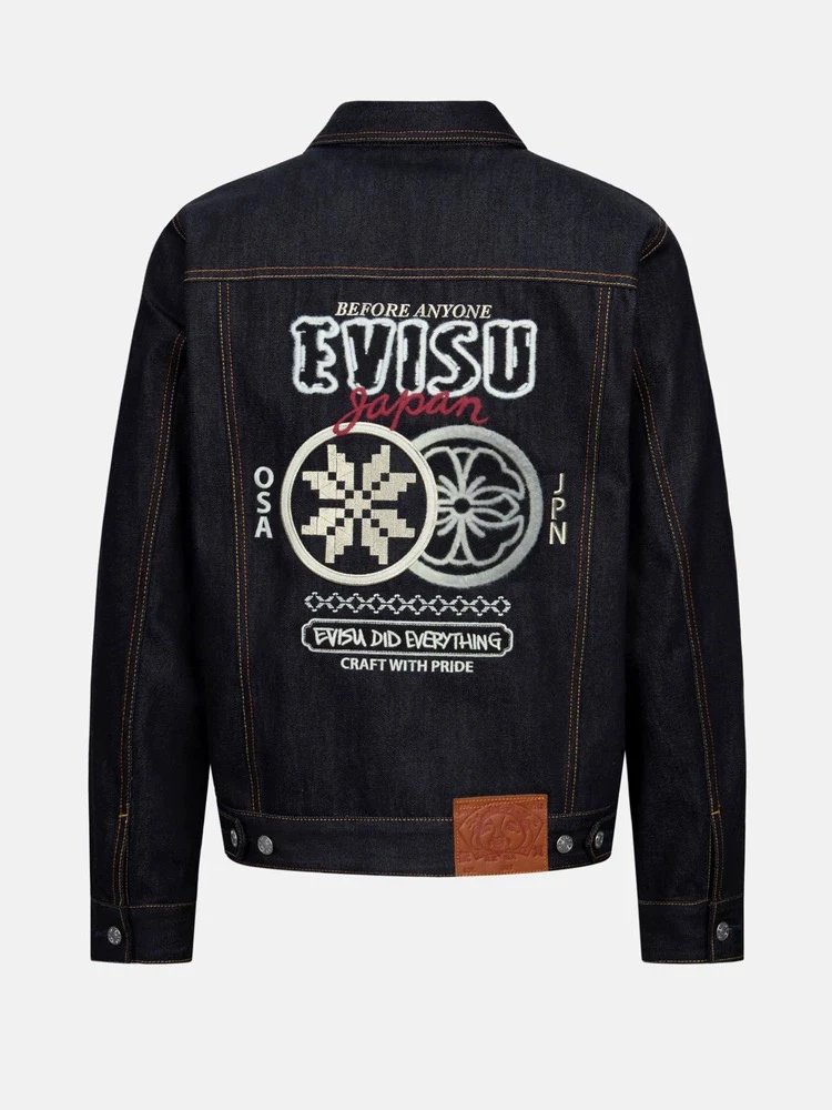 Evisu Jackets Top Version Men's Double Flower Embroidery Casual Trend Denim Coat Jacket