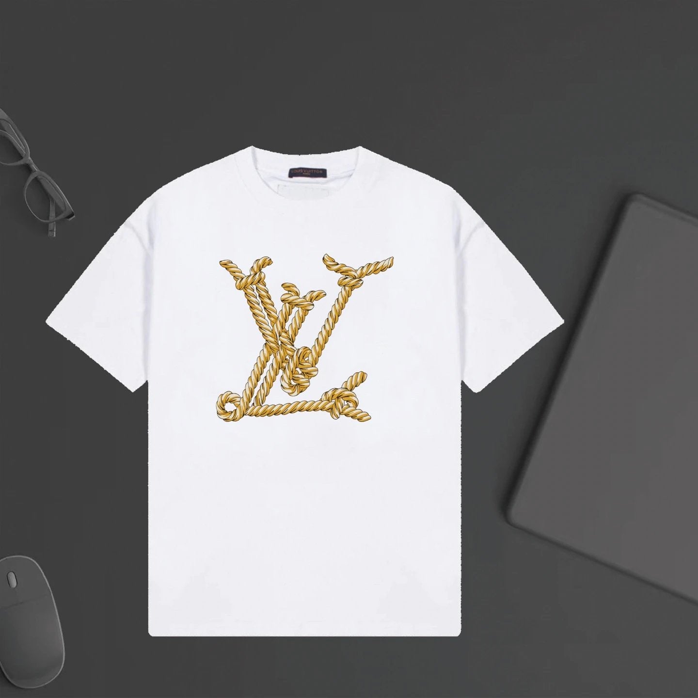Louis Vuitton LV T-shirt Chest Rope Letter Print logo round Neck Short Sleeve25ss New pure cotton T Unisex T-Shirt OS Loose Fit Base Shirt Top Half Sleeve T-Shirt