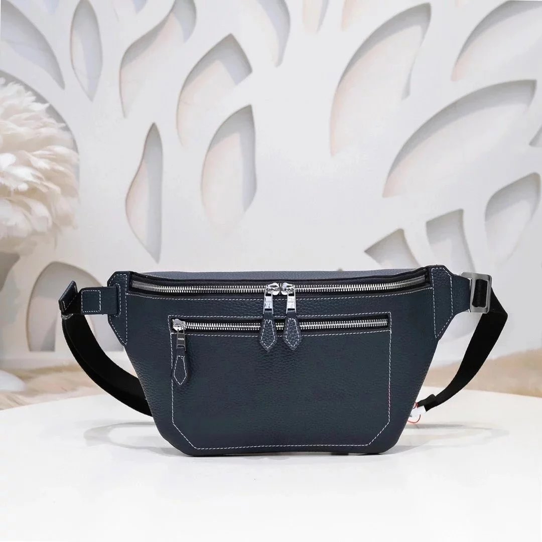 Hermes men's bag Top version Latest Men's Women's Chest Bag Men's Bag Imported Original Calfskin Leather Soft Feel Awesome High-End Hardware Zipper Head Exquisite Workmanship Details Waist Bag Front Decoration with Double Zipper Pocket Fashion Casual High