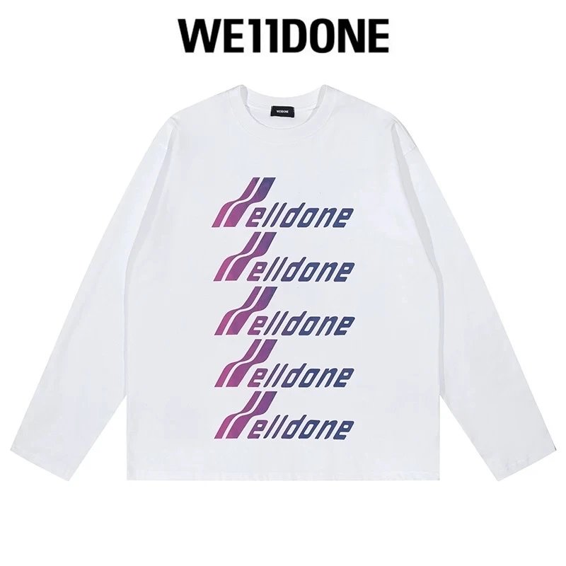 We11done Hoodie Top Version Zhao Lusi Yang Mi Long Sleeve T T-shirt Color Graffiti Letters Gradient Spring and Autumn