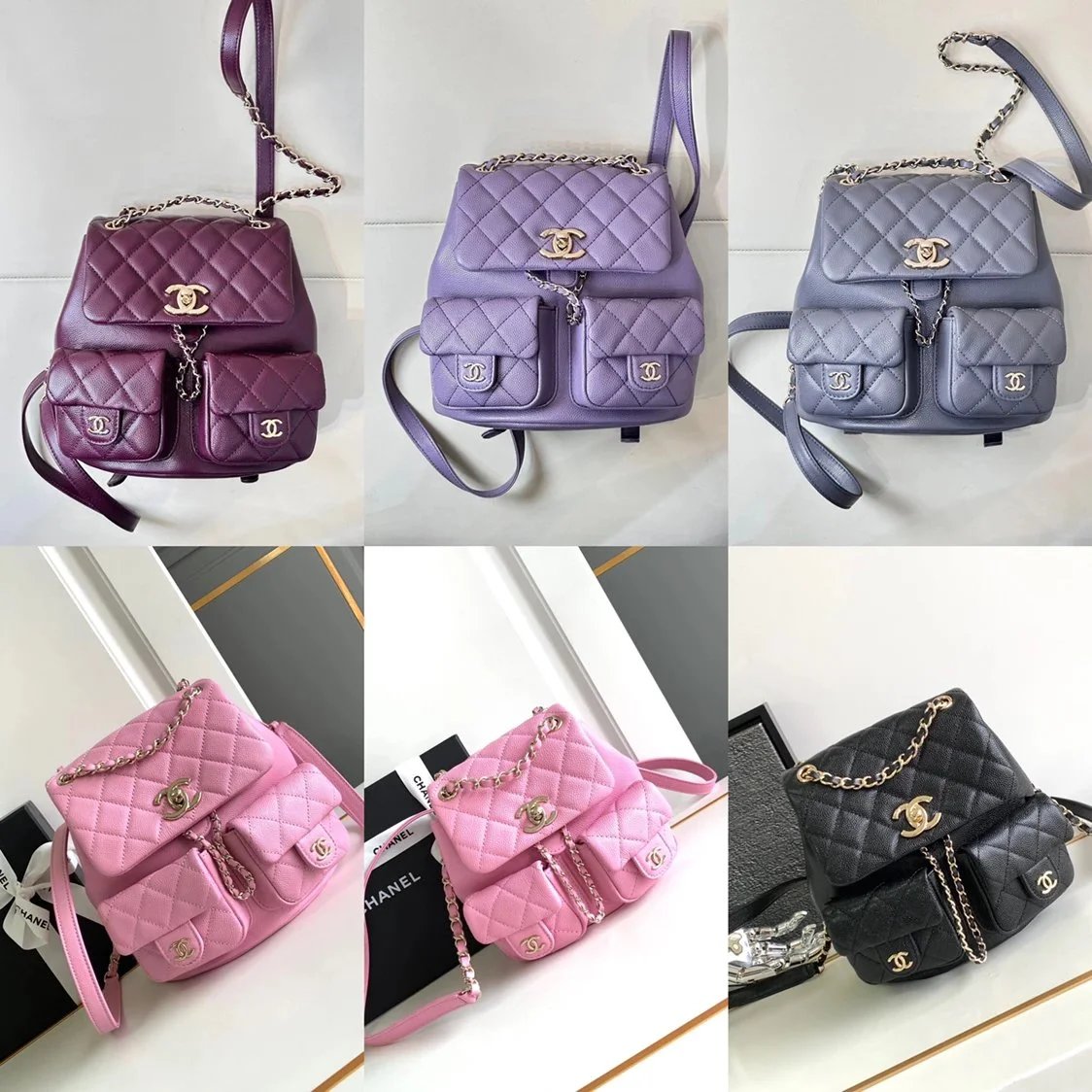 Chanel Backpack Bag Top version 【Original Leather Highest Version】Ohanel24Aduma Backpack Small Pink Delu Purple Dark Gray Wine Red New Duma Backpack Frog-Shaped Wallet Women's New Small Backpack Shoulder Bag Backpack