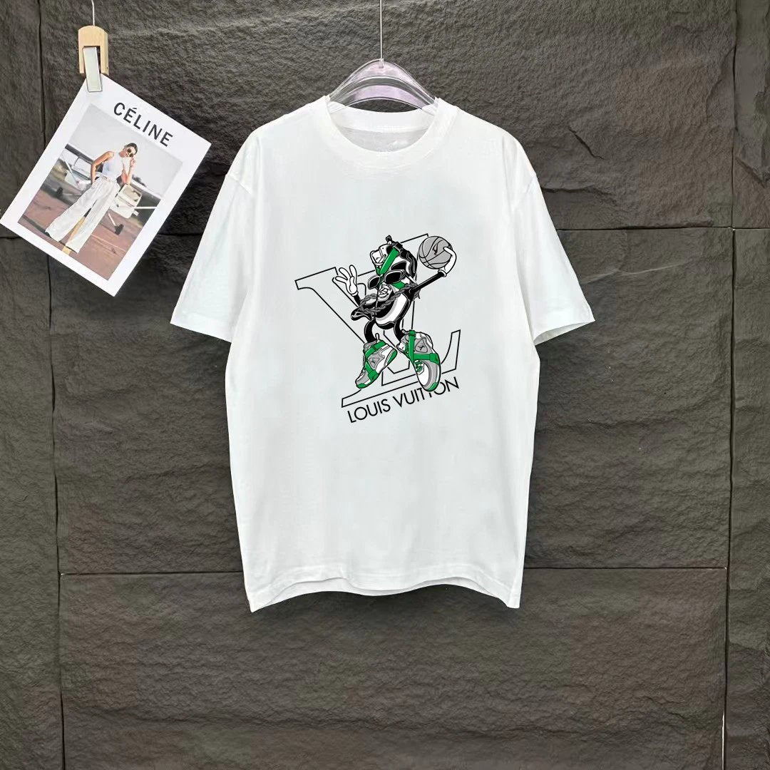 Louis Vuitton LV T-shirt Chest Brand and Basketball Pattern Print logo round Neck Short Sleeve25ss New pure cotton T Unisex T-Shirt OS Drop Shoulder Loose Fit Base Shirt Top T-Shirt Short Sleeve