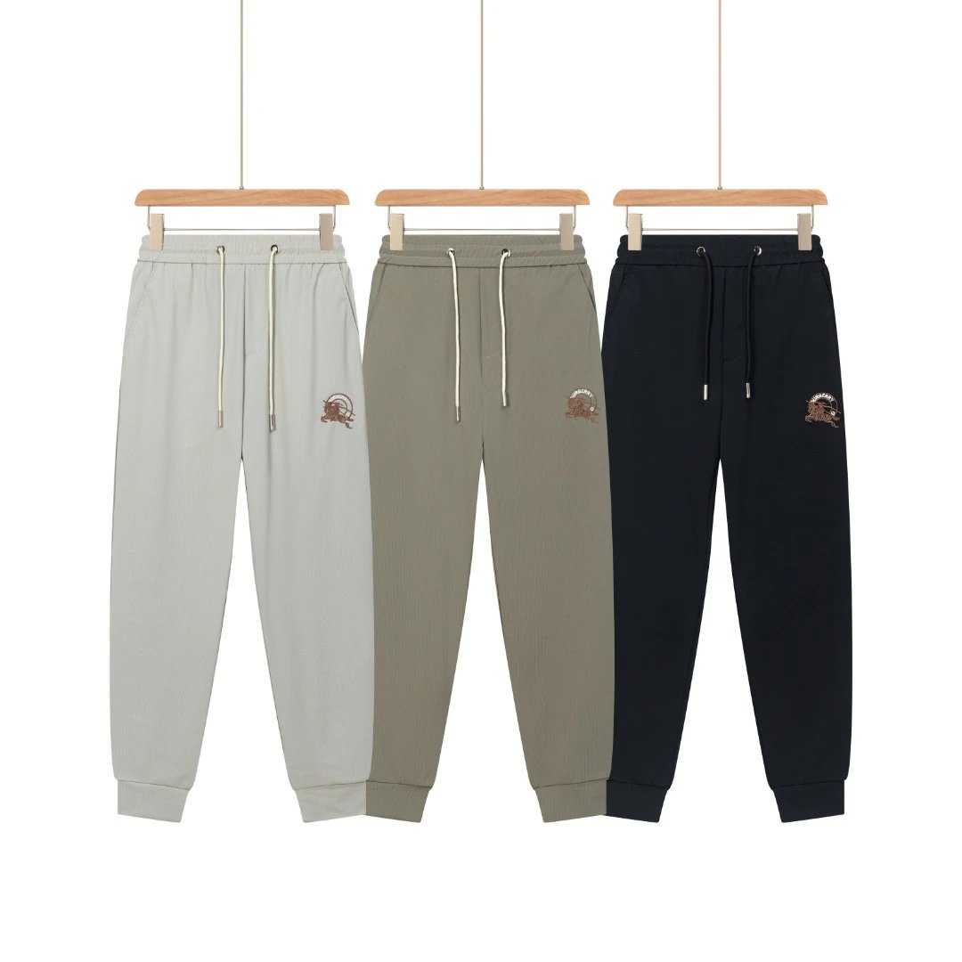 Burberry Sweatpants Front and Back Knight Embroidery logo Cuffed Sweatpants25ss Spring Summer New Sports Pants Autumn Pure Cotton Unisex Long Pants Drawstring Loose Plus Size Casual Pants