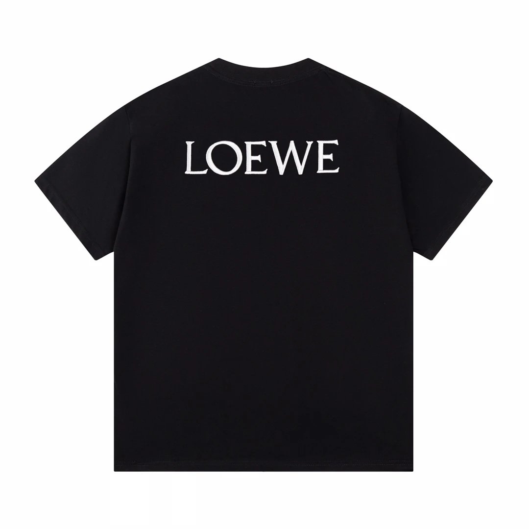 LOEWE T-shirt Classic Chest LOGO Back Panel 3D Letter Embroidery Crew Neck Short Sleeve25ss New Pure Cotton Unisex Style T Casual T-Shirt Base Layer Shirt OS Loose Fit Half Sleeve Top Plus Size