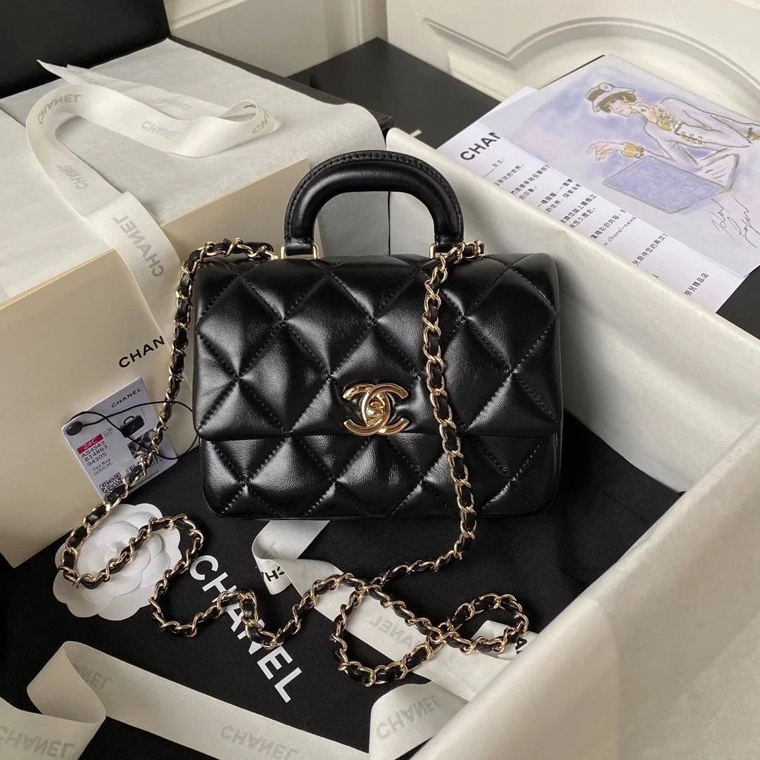 Chanel Women's Bag Top version 【**Original Version】24C New Handle Square Fat Bag24c Oil Wax Leather Handle Square Fat Man Square Bag Handle CF Fat Flap Bag Chain Bag As4543As4544