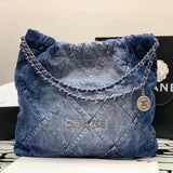 Chanel Women's Bag Top version 【Super Original】23P New22bag Denim Garbage Bag22Handbag New Denim Denim Backpack22bag Gradient Color Denim Shopping Bag Tote Bag Shoulder Bag Hand-Carrying Bag