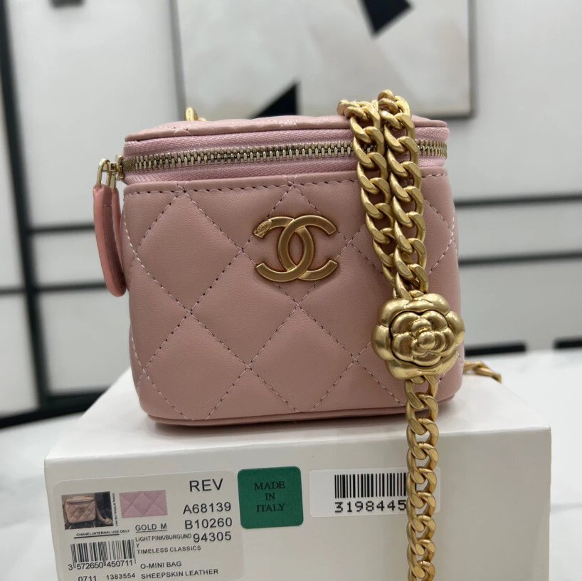 Chanel Women's Bag Top version 【**Original Sheepskin】23s Spring and Summer New Camellia Adjustable Buckle Small Box Bag C Best-Selling Camellia mini Box Bag Cosmetic Bag Inner Mirror Makeup New Small Waste Bag mini Bag Long Box Bag Home Camellia Bag Women