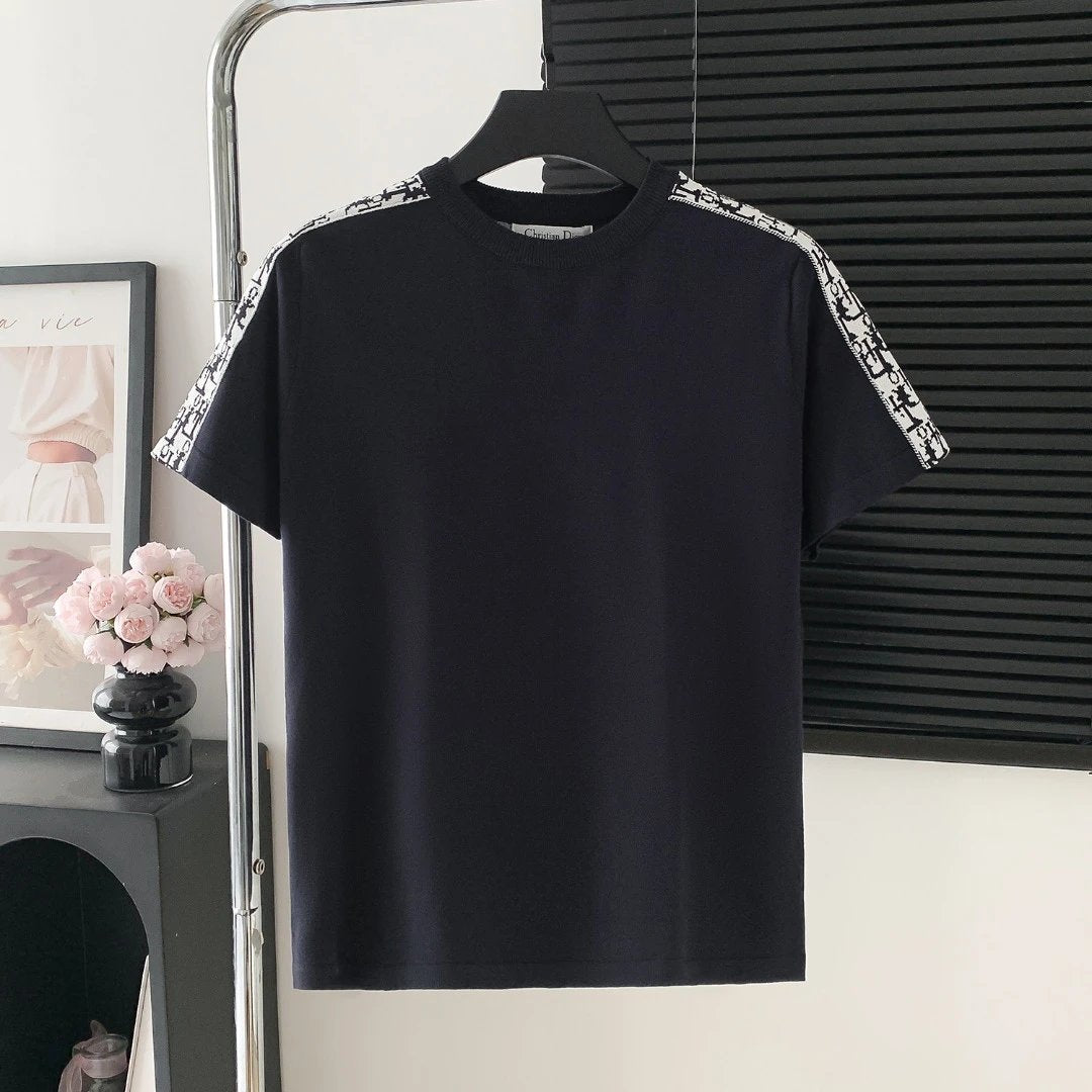 Dior T-shirt Ribbed Crew Neck Sweater Short Sleeve25ss New Pure Cotton Unisex Style T T-shirt OS Loose Fit Base Shirt Top Half Sleeve T-Shirt