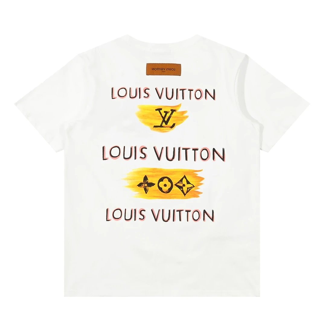 Louis Vuitton LV T-shirt Front and back yellow doodle letter print logo round Neck Short Sleeve25ss New pure cotton T Unisex T-Shirt OS Loose Fit Base Shirt Top Half Sleeve T-Shirt
