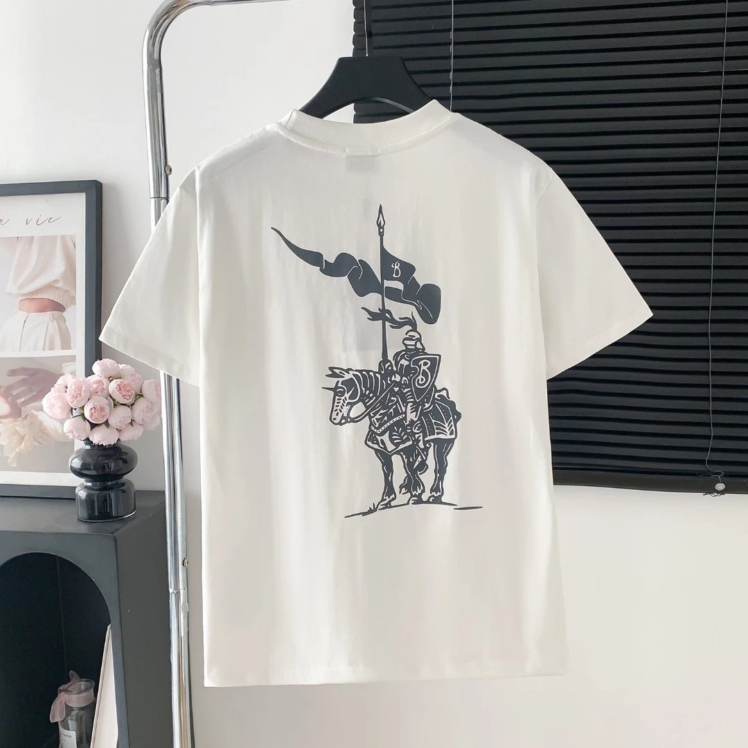 Burberry T-shirt Back logo Letter Printed round Neck Short Sleeve25ss New Pure Cotton Unisex Style T T-shirt OS Loose Fit Base Shirt Top Half Sleeve T-Shirt