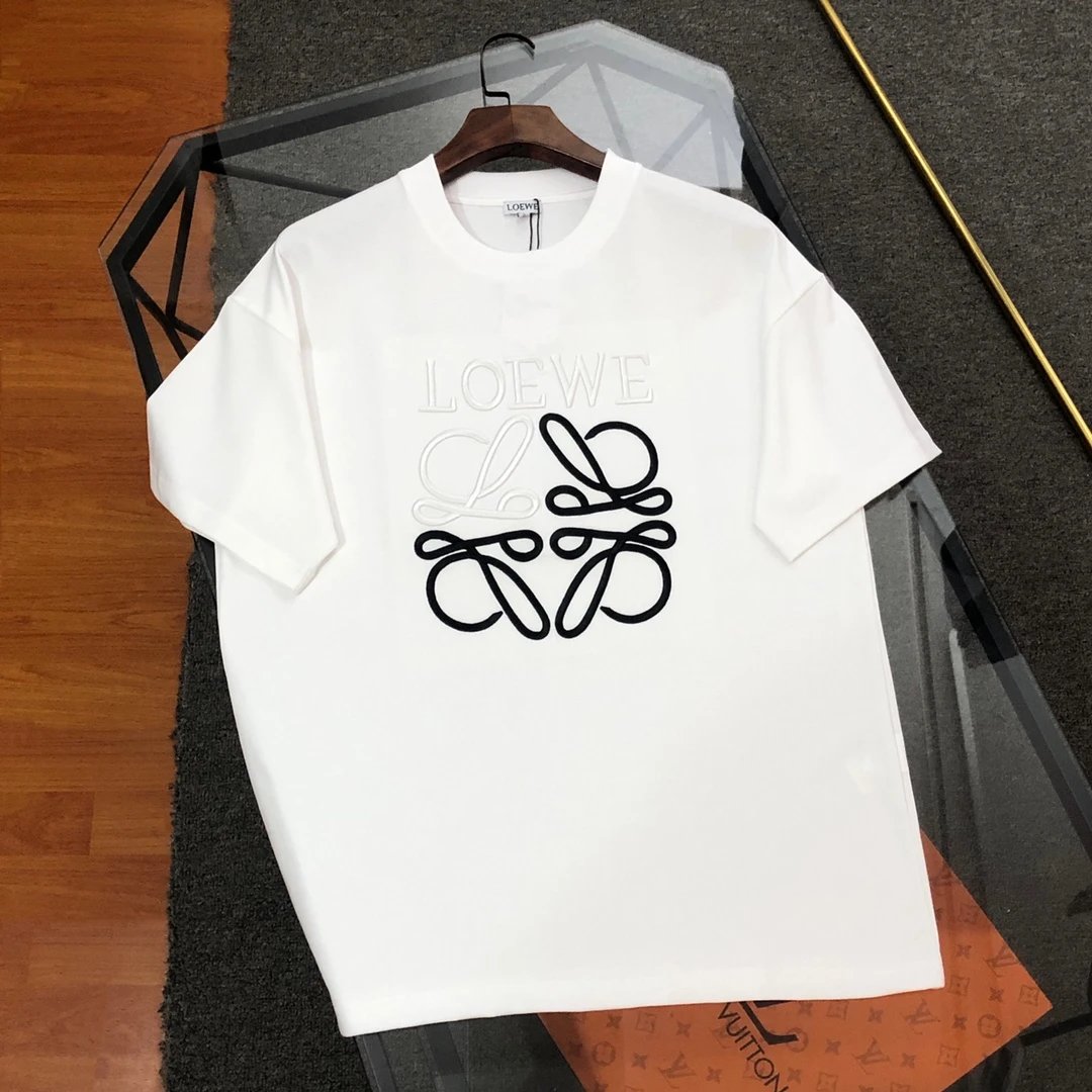 LOEWE T-shirt Chest Gradient Embroidery logo Round neck short-sleeve pure cotton T T-shirt ins Unisex Simple Summer New Casual Base Shirt T-Shirt