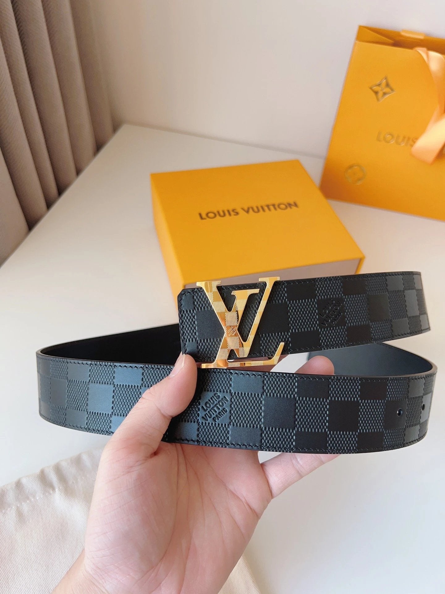 Louis Vuitton LV Belt Top version 【Counter Quality】The Most New Belt4.0cm Men's Belt Metal Buckle Men's Leather Belt with Classic Chessboard Plaid Belt with Genuine Goods Packaging in and out of the Counter No Problem Versatile Casual Fashion Formal Wear