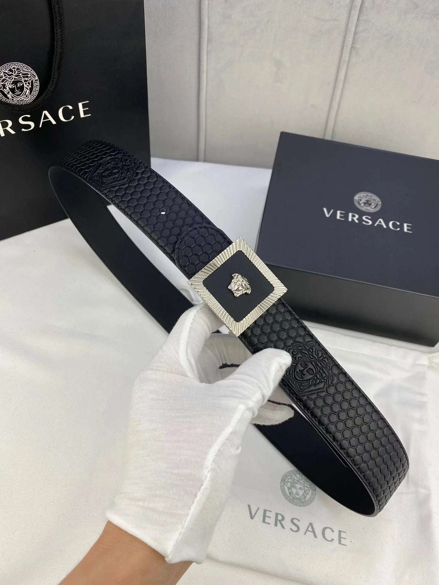 VERSACE Belt Top version Brand New Full Set Belt Fashion Trend Genuine Leather Business Casual Men Women Belt Cowhide Embossed Pant Belt