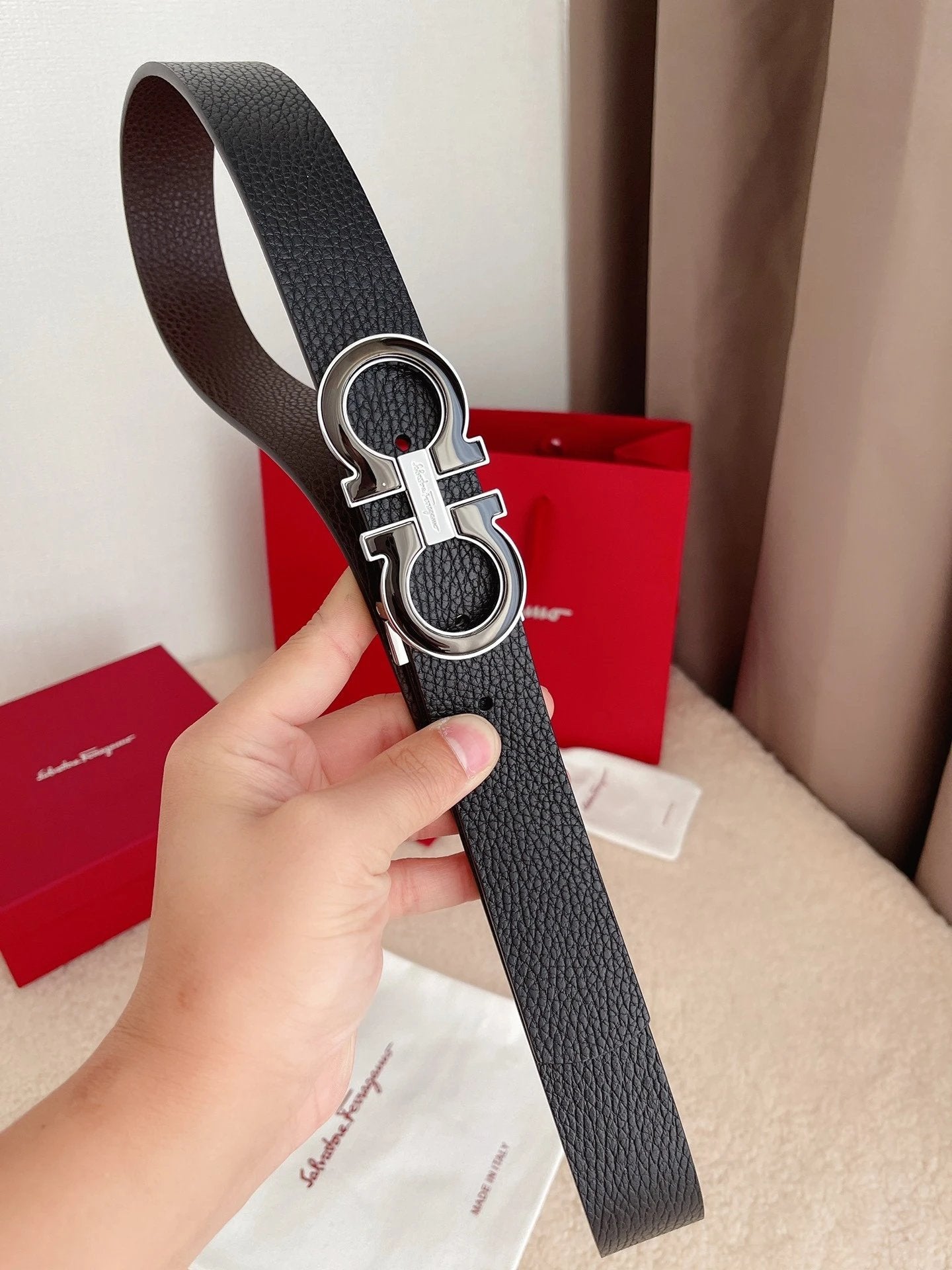 Ferragamo Belt Top version 【Counter Genuine Customization】Belt Men NFC Anti-Counterfeiting Surrogate Shopping Light Luxury Men's Leather Belt Vachette Clasp Business Casual Genuine Leather Replacement Belt Belt