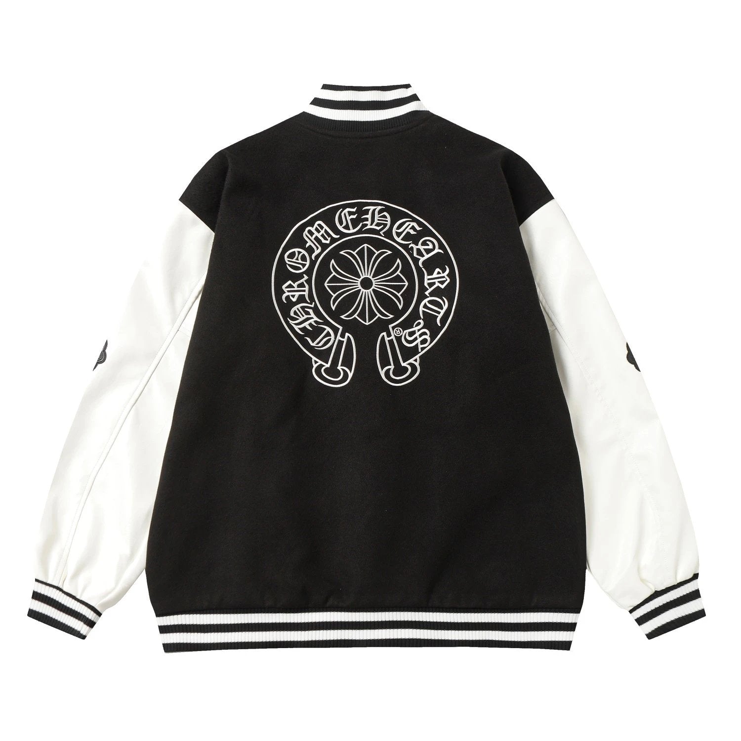 Chrome Hearts Jackets Leather Patchwork Baseball Uniform Multicolor Jacket Coat Men and Women Same Autumn and Winter New Loose Sports and Leisure All-Matching