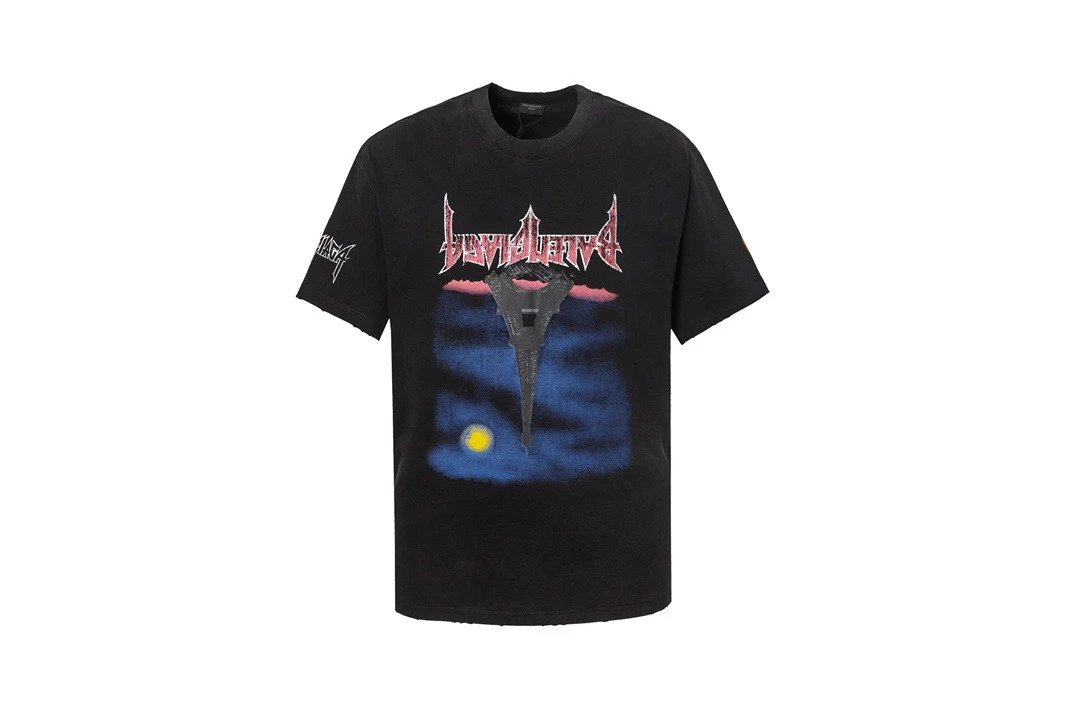 Balenciaga T-shirt Distressed Ink Spray Graffiti Print logo Round neck short-sleeve pure cotton T T-shirt ins Unisex Basic Shirt Simple Summer New Casual T-Shirt