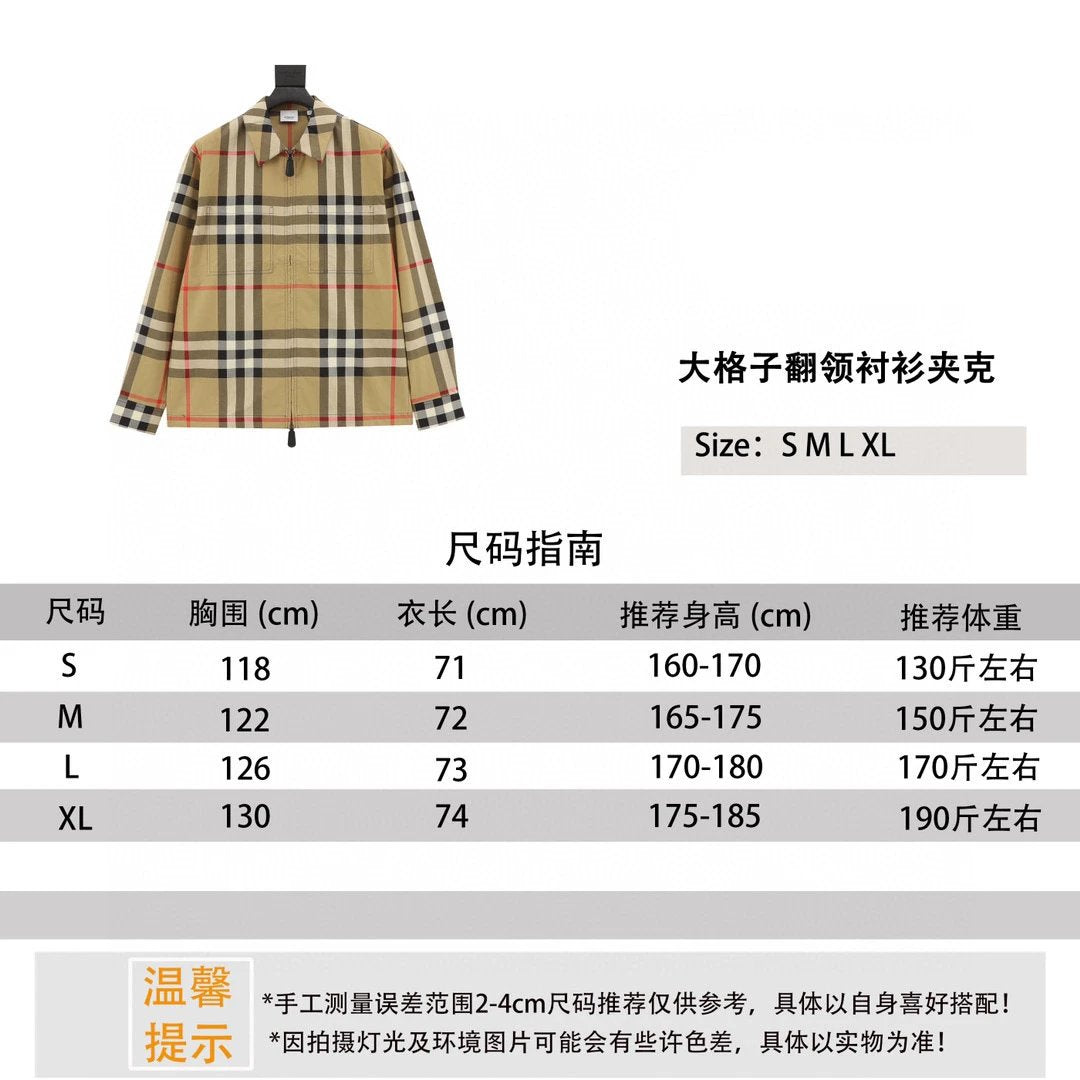 Burberry Shirt Big Plaid Lapel Shirt Jacket Coat for Men and Women