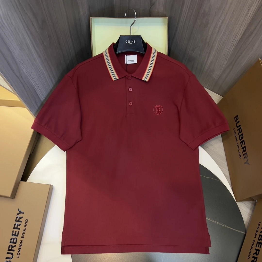 Burberry T-shirt Signature Stripes at the Neckline logoPOLO Shirt Lapel Short Sleeve25ss New Unisex Summer Short Sleeve OS Loose T Business Half Sleeve Shirt Plus Size T-Shirt