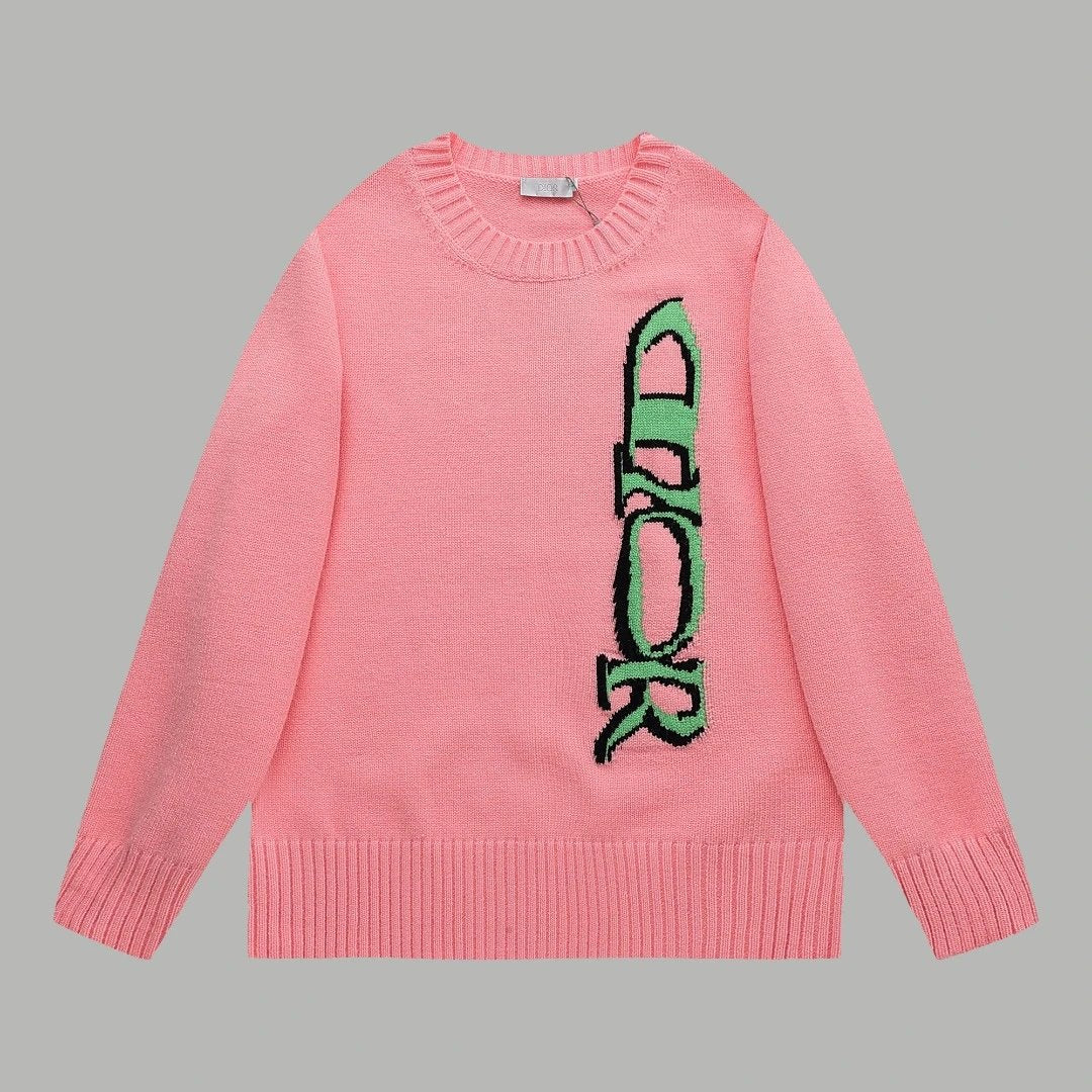 Dior Sweater Early Spring Round Neck Knitted Sweater Long Sleeve Pullover Unisex Thickened Top Versatile Casual Coat Lazy Style OS Loose fit