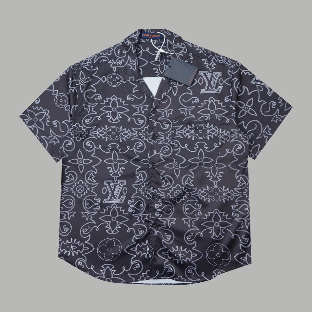 Louis Vuitton LV Shirt Allover Old Flower Print logo Saga Turn-down Collar Short Sleeve Shirt Versatile Casual Business Unisex Slim Fit Jacket