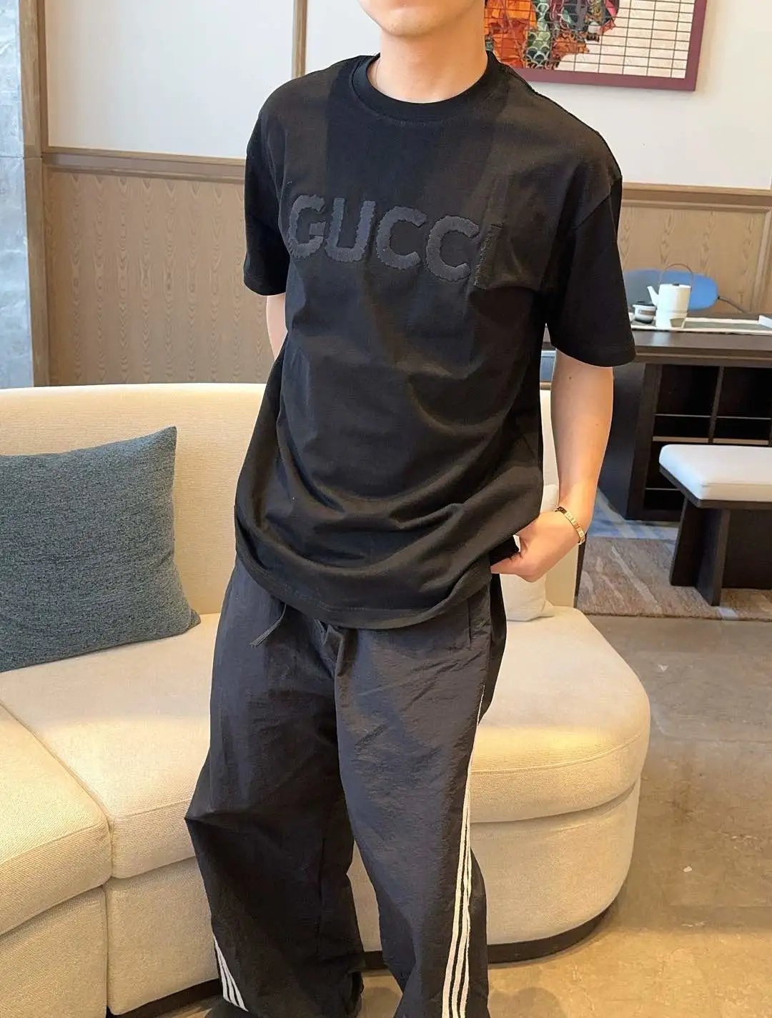 Gucci T-shirt Classic Pattern Letter Embroidery Round Neck Short Sleeve25ss New Pure Cotton Unisex Style T T-shirt OS Loose Fit Base Shirt Half Sleeve T-Shirt Top Half Sleeve