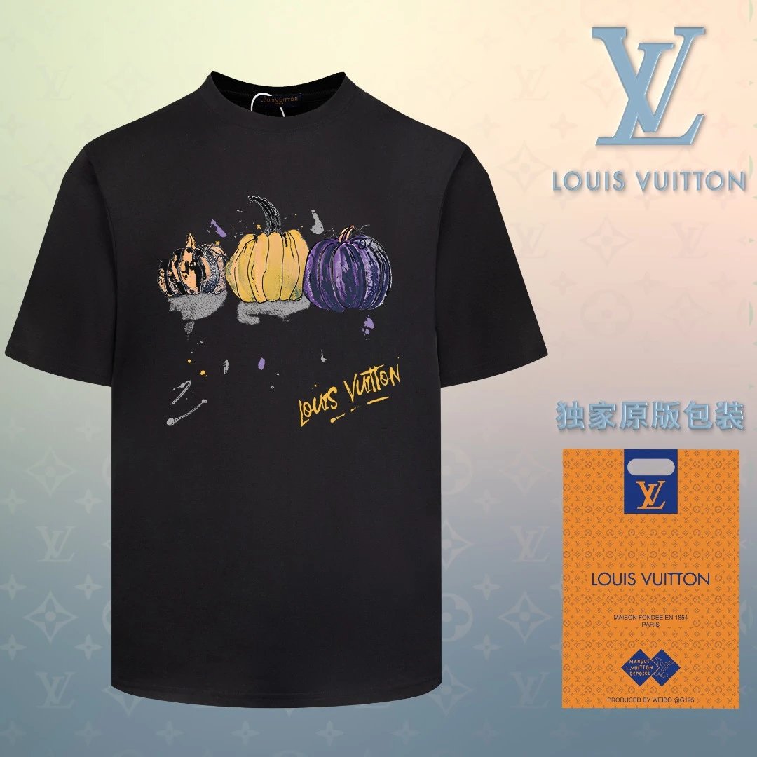 Louis Vuitton LV T-shirt Chest pumpkin print logo round Neck Short Sleeve25ss New Pure Cotton Unisex Style T T-shirt OS Loose Fit Base Shirt Short Sleeve T-Shirt Top
