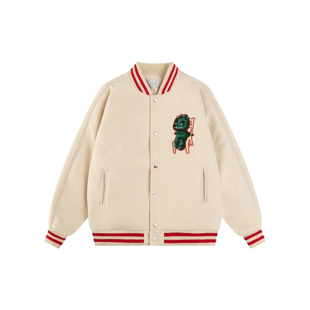 Dior Jackets Little Monster Embroidered Towel Patch Baseball Jacket Short Coat Towel Patch American Letter Unisex Street Style Padded Thickened Jacket