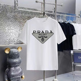 PRADA T-shirt Brand Logo and Triangle Print on Chest logo round Neck Short Sleeve25ss New Pure Cotton Unisex Style T T-shirt OS Loose Fit Base Shirt Top Half Sleeve T-Shirt