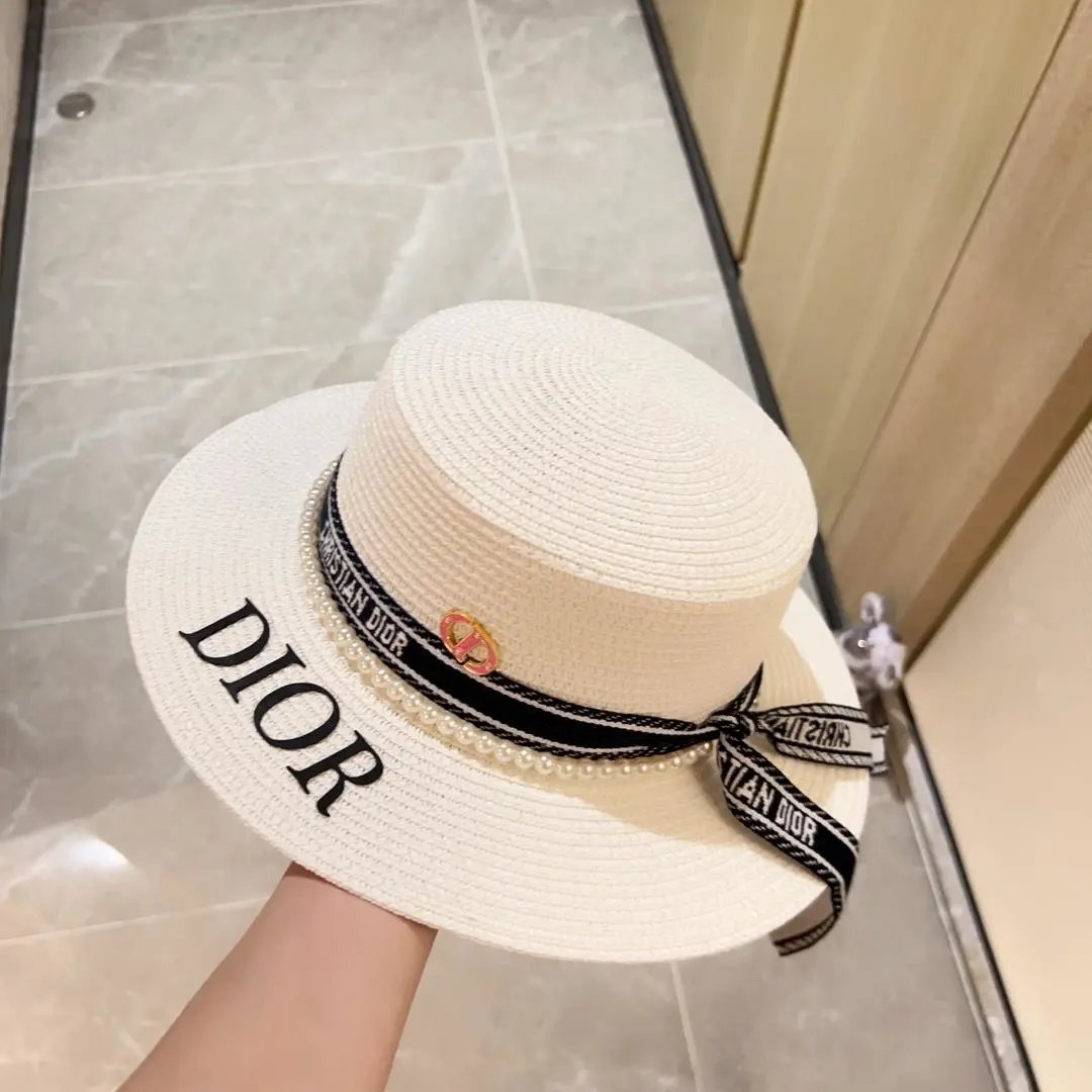 Dior Hat New Printed Large Letters logo Women's Elegant Beach Sun Protection Bucket Hat