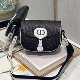 Dior Women's Bag Top version 【Original Leather】2022New Bobby Handbag Hollow Bobbi Bag Black and White Panda Color Matching Shoulder Messenger Bag Made of Hollow Cow Leather Oblique Printing Effect New Women's Bag Selenodont Bag Crossbody Bag Saddle Bag