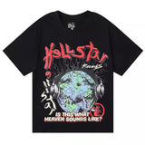 Hellstar T-shirt High Street Maychao Creative Earth Ghost Face Headset Printed Double Yarn Cotton Casual Short Sleeve T T-shirt Men and Women